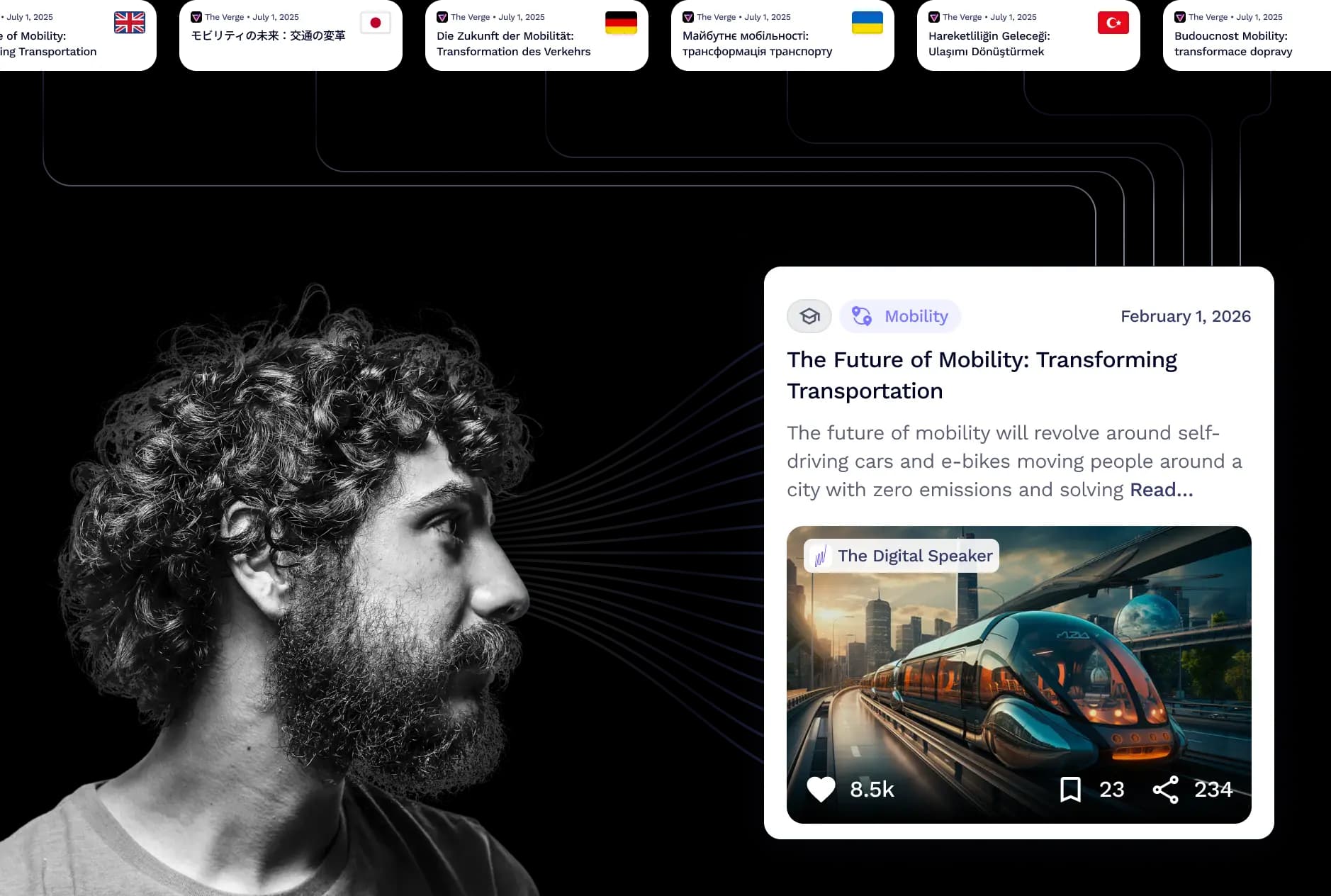 Illustration showing content aggregated from multiple sources into a single view